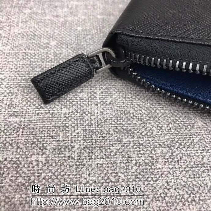 PRADA普拉達 專櫃最新款式 頂級原單十字紋牛皮 男士單拉鏈錢包 2ML317 DD1316